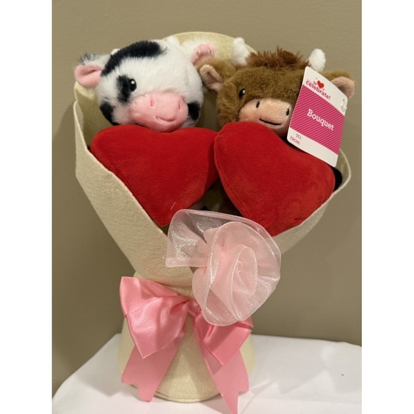 13" BROWN & SPOTTED COWS Way To Celebrate Valentine Plush Bouquet 2026 Highland - Picture 2 of 3